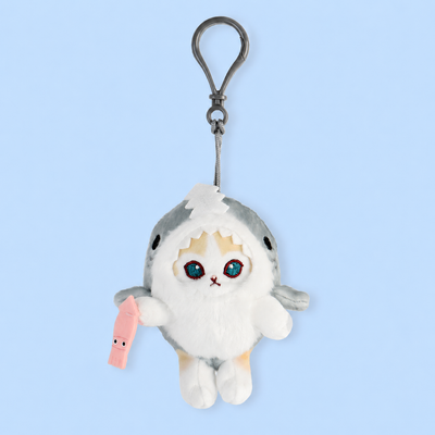 MofuSand Haj Kostume 9cm Plush Nøglering｜Cream Cat