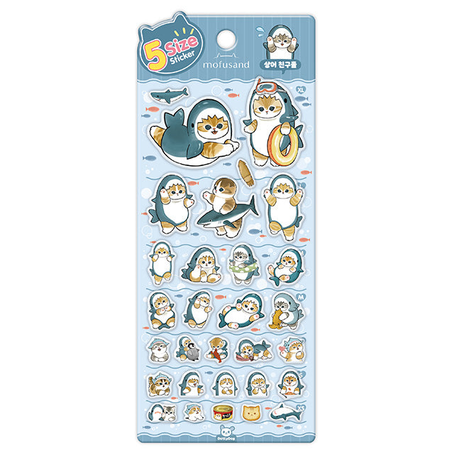 MofuSand 5-Size Cushion Sticker｜Shark Friends