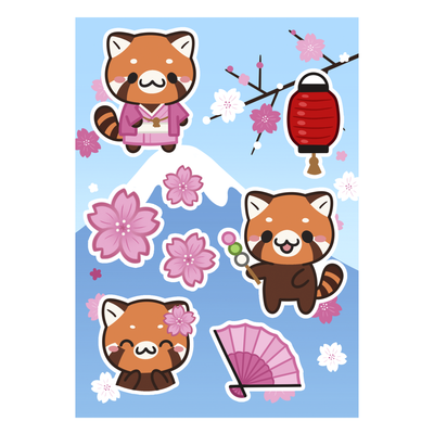 Sakura Festival Rød Panda Sticker Set